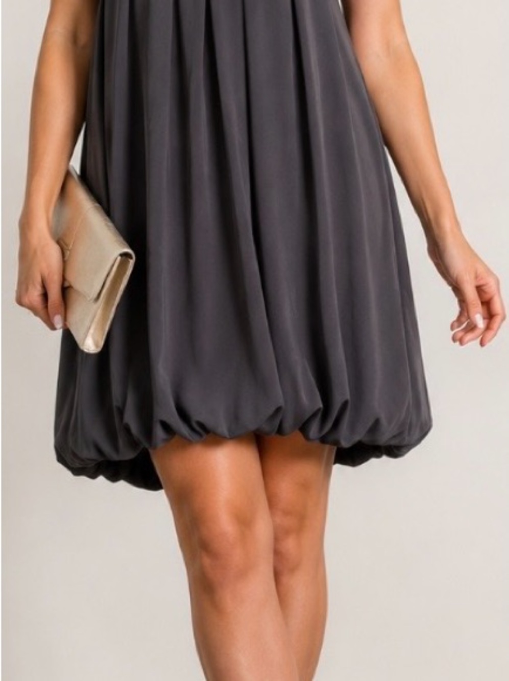 Essentials by A.B.S Gray Sleeveless Dress Women’s Small Bubble Hem Pleated